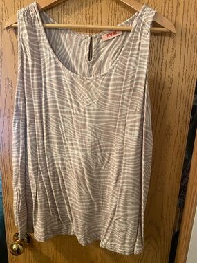 EVRI Zebra-Stripe Sleeveless Tank in Taupe & White